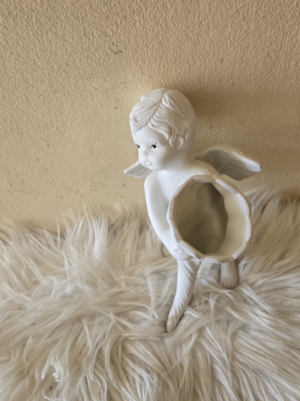 White Ceramic Cherub Angel Figurine Planter Flower Pot - Decorative Home Art